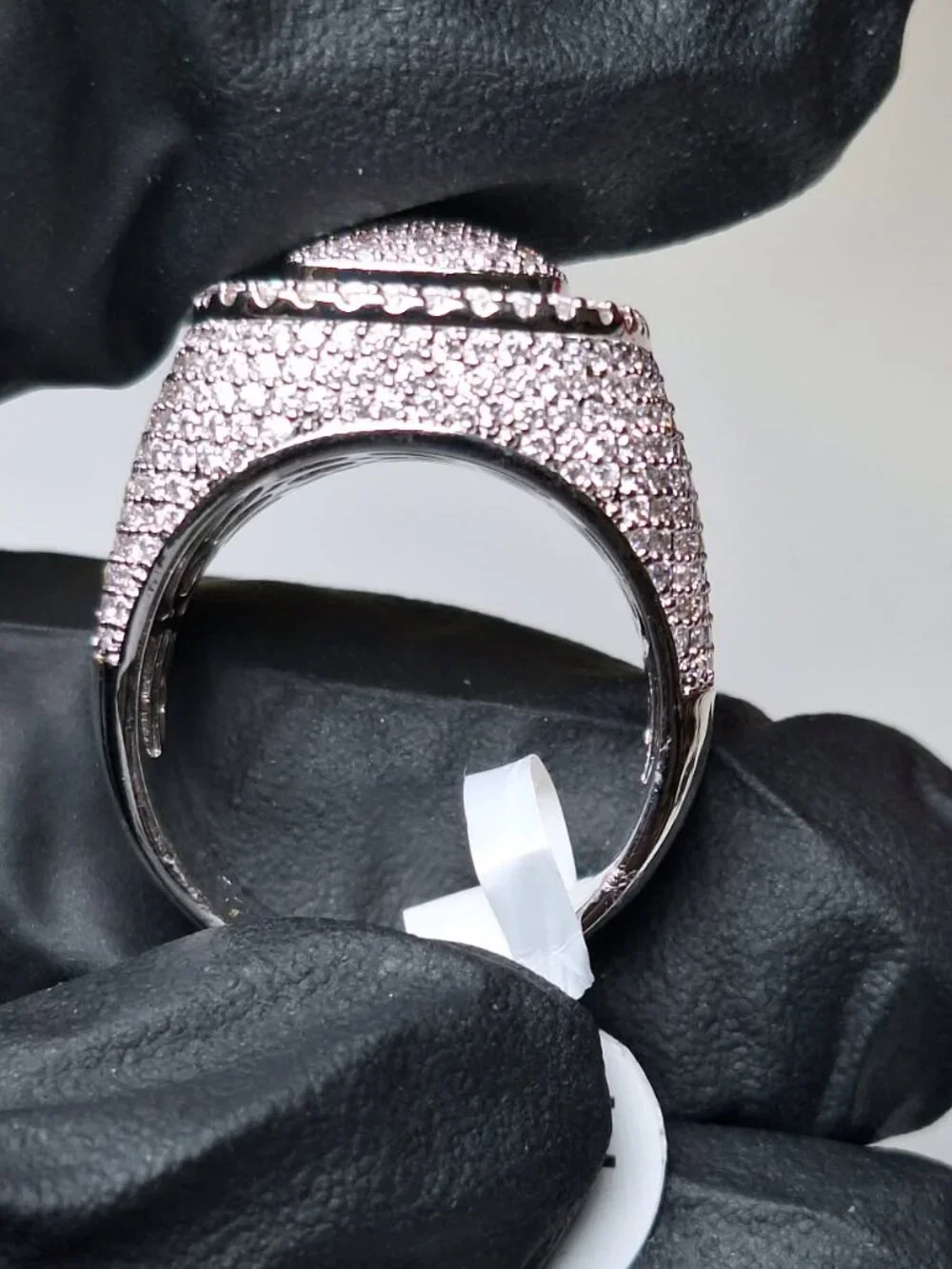 Men's Silver Tone Iced Out Square Baguette Ring Tarnish resistant and waterproof